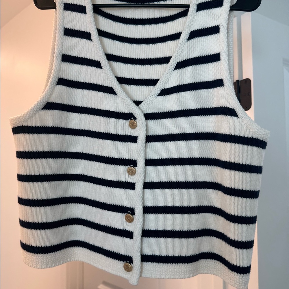 Striped Knit Button-Up Vest